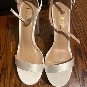 Arrabella Ivory satin platform ankle strap heel from lulus